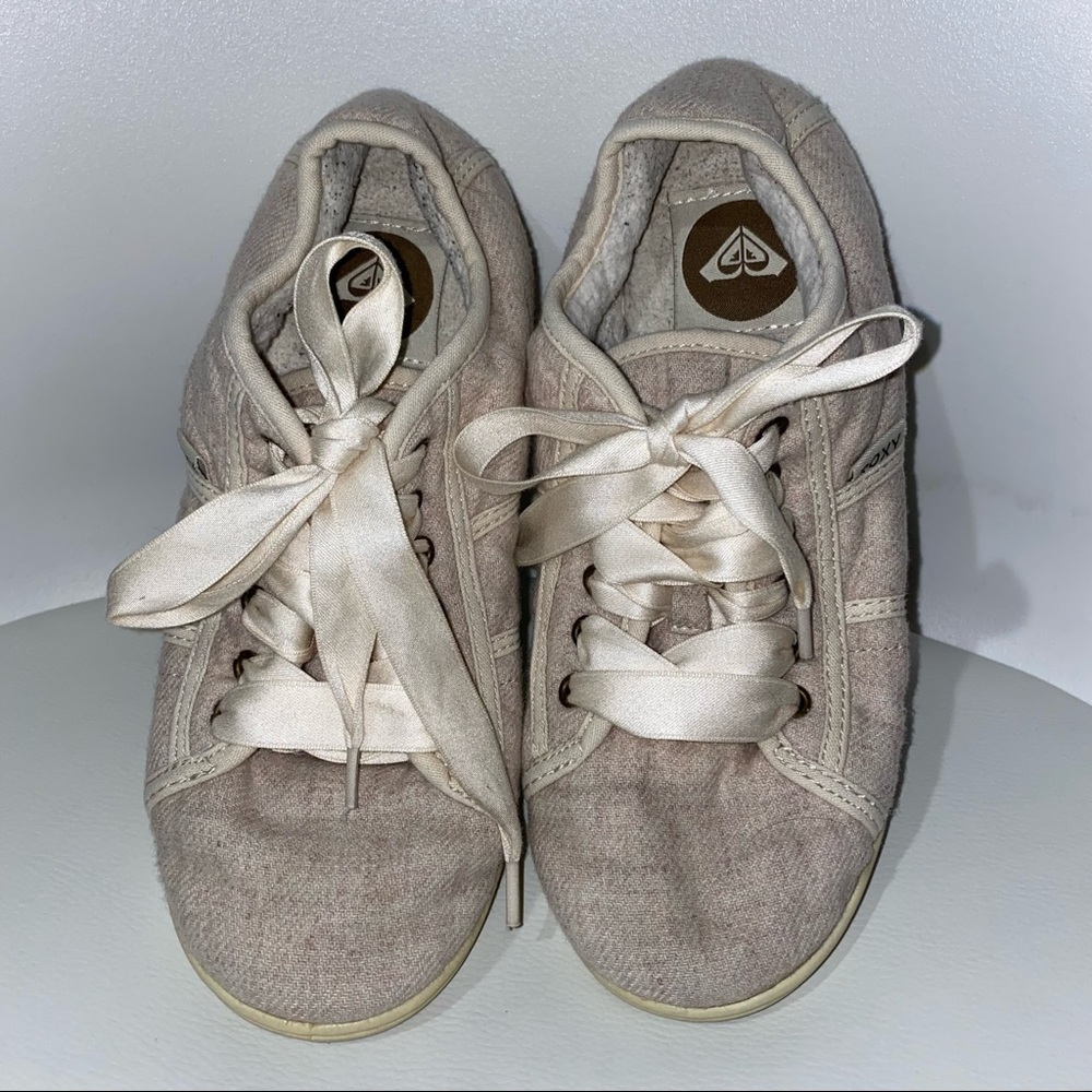 Roxy Soft Cream Fabric Sneakers with Ribbon Laces